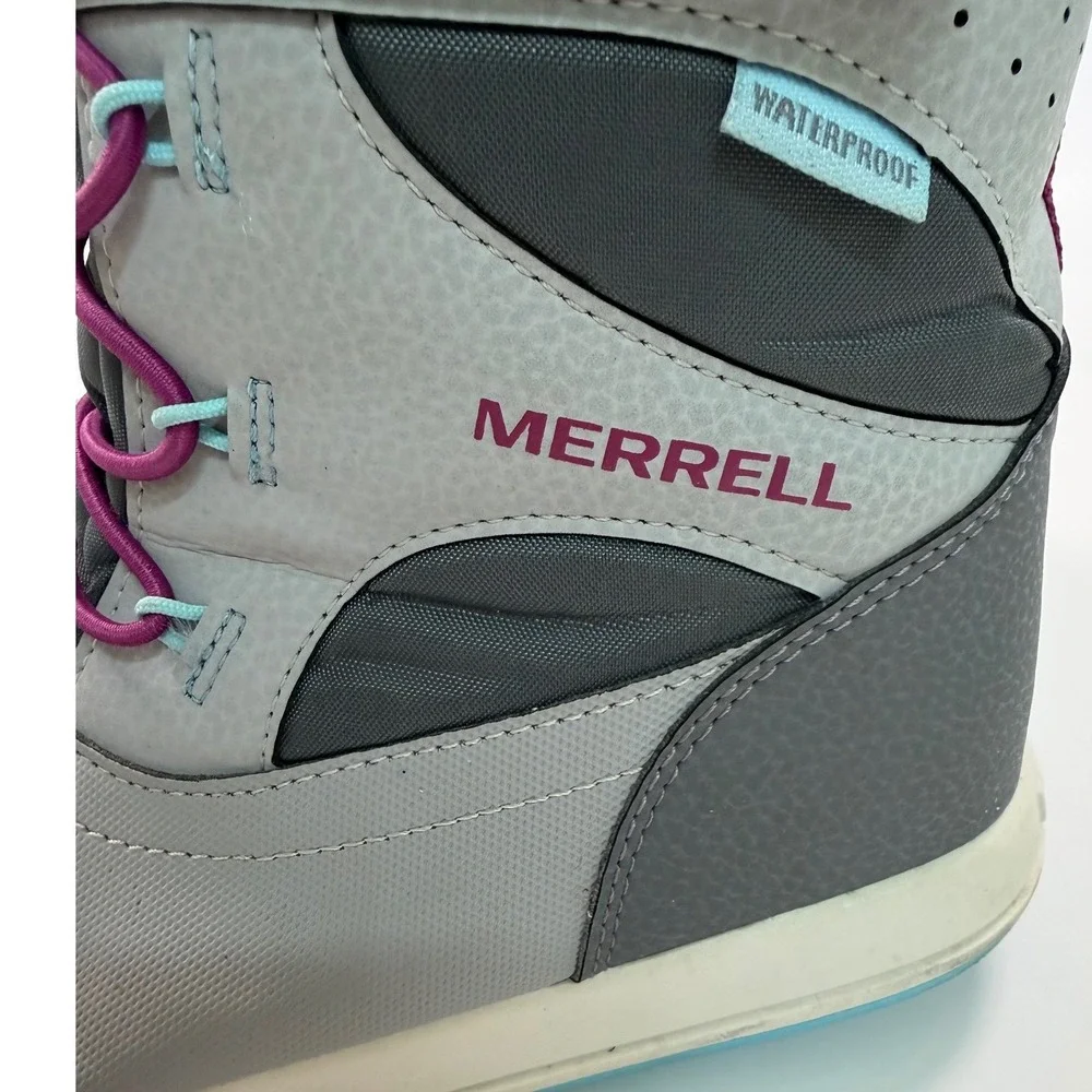Merrell Waterproof Snow Boots Girls Grey Purple Insulated Winter Shoes Size 2